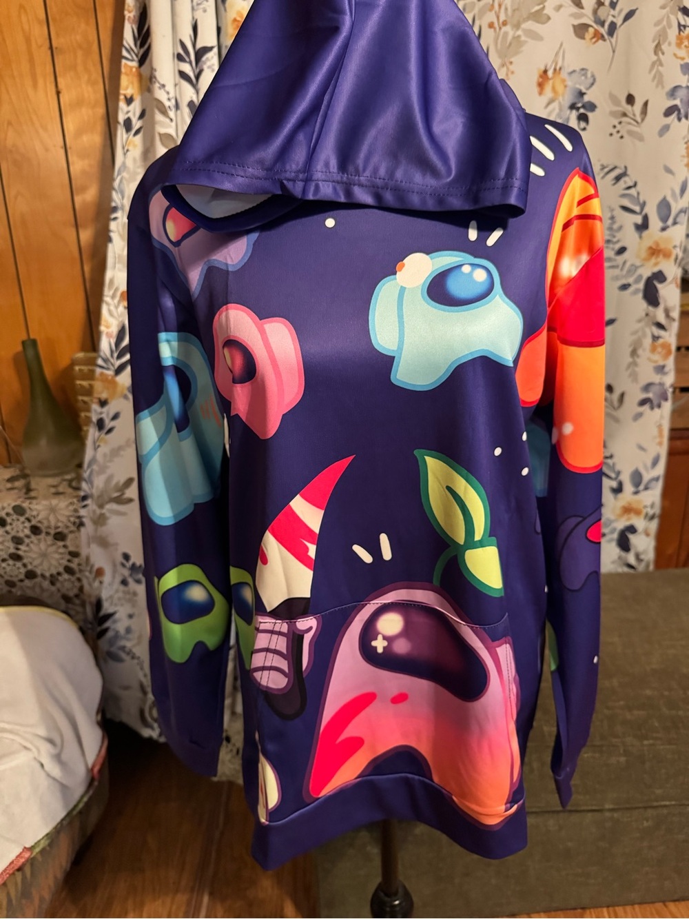 Kids Purple Printed Hooded Sweatshirt - Graphic Space Crew Unisex